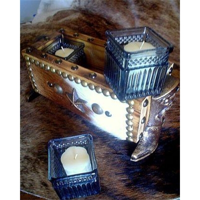 Western Cowhide Cowboy Boots Candle Holder